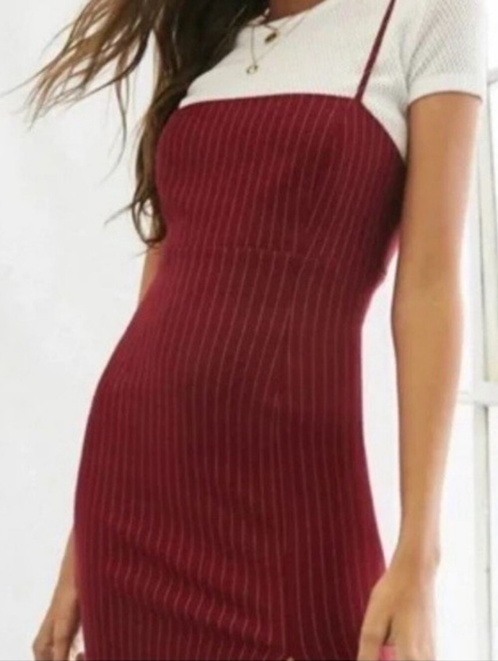 Y2K Forever 21 Burgundy Pinstripe Cami Mini Dress - Size L